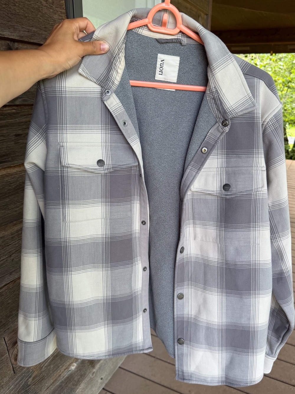 Vuori Range Shirt jacket 2.0. Men's Grey Plaid Snap-Front fleece lined shacket